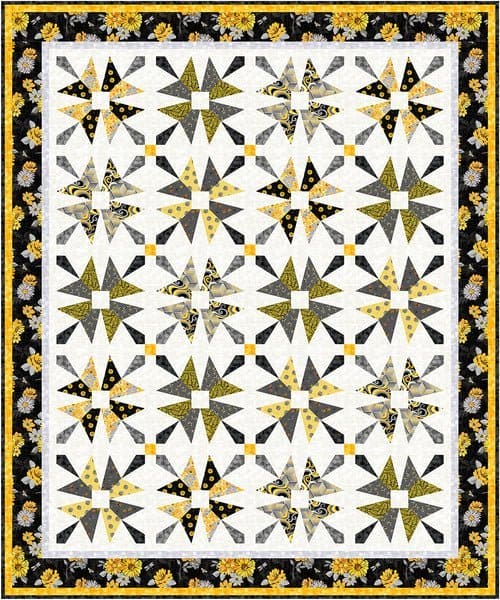 NEW! - Mellow Yellow Quilt 2 - Quilt KIT - by Satin Moon Designs - Blank Quilting - 68" x 81" - Yellow, Black, Gray, Floral - RebsFabStash