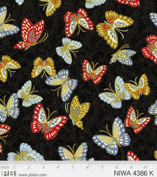 New! NIWA Butterflies - Per Yard - by P&B Textiles - Gold Metallic, Butterflies - 4386 MU - Cream - RebsFabStash
