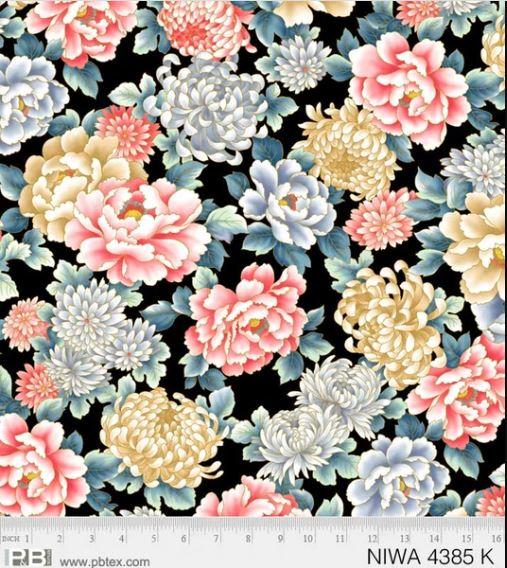 New! NIWA Small Floral - Per Yard - by P&B Textiles - Gold Metallic, Flowers, Tonal, Blender - 4388 - AU - RebsFabStash