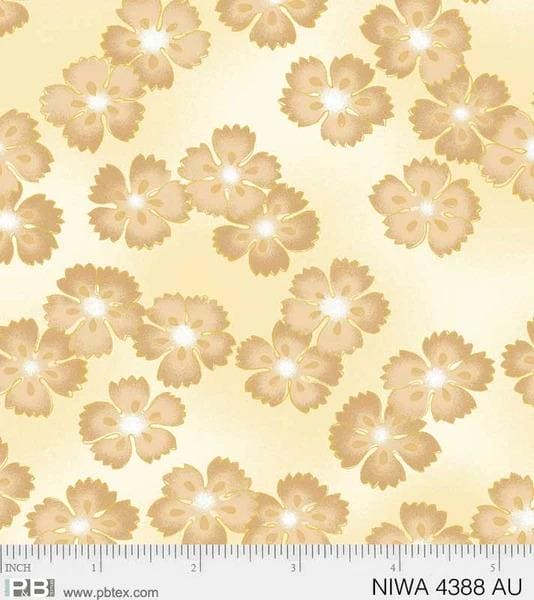 New! NIWA Small Floral - Per Yard - by P&B Textiles - Gold Metallic, Flowers, Tonal, Blender - 4388 - LB - Light Blue - RebsFabStash