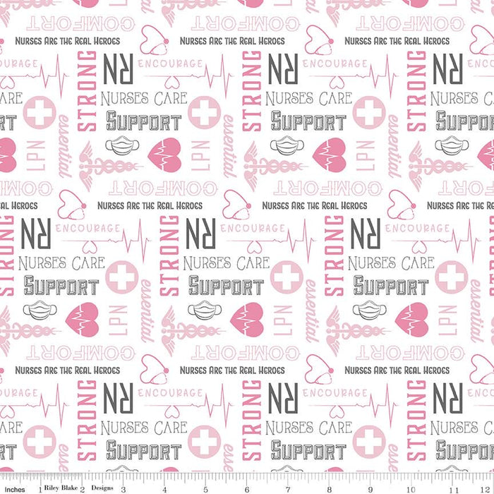 NEW! Nobody Fights Alone - First Responders - per yard - Riley Blake - Nurses Care Pink - C10422-PINK - RebsFabStash