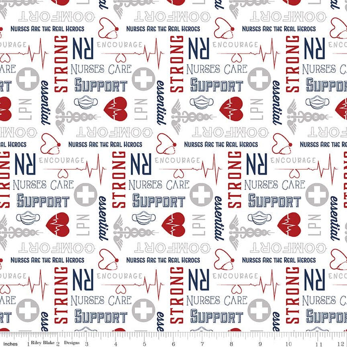NEW! Nobody Fights Alone - First Responders - per yard - Riley Blake - Nurses Care Red/White - C10422-RED - RebsFabStash