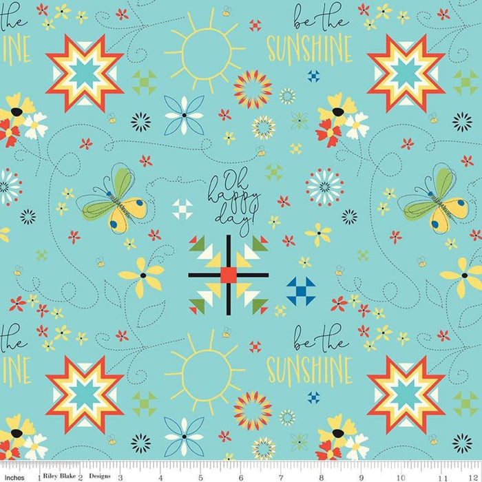 NEW! Oh Happy Day! - per yard - by Sandy Gervais - Riley Blake Designs - Flowers, stars, suns, sayings - Main Black - RebsFabStash
