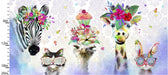 New! Party Animals - Per Yard - by Connie Haley - 3 Wishes - Digital Print! - Animal Phrases on White - Bright, colorful - RebsFabStash