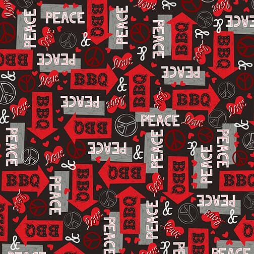 NEW! Peace Love & BBQ - Apron Panel - Per PANEL - by Emily Dumas - Henry Glass - Large 36" x 43" Apron Panel - Red/White 9531P-88 - RebsFabStash