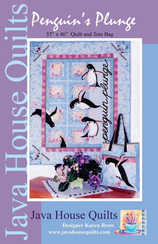 New! "Penguin Plunge" - PATTERN - designed by Karen Brow-Meier for Java House Quilts - Quilt and Tote Bag - RebsFabStash