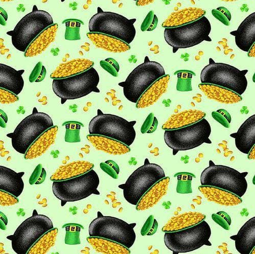 NEW! Pot of Gold - By City Art Studio for Henry Glass - Per yard - SEW CUTE! - Small Tossed Leprechaun Green - 9369-66 Green - RebsFabStash