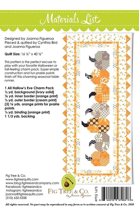 New! Pumpkins in a Row - Quilt PATTERN - by Fig Tree & Co. - Table Runner - by Joanna Figueroa - Charm Pack Friendly - 16.5" x 40.5" - RebsFabStash