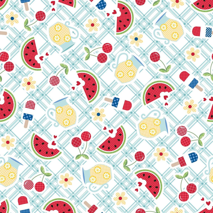 Summer Fruit, Popsicle, And Flower Quilting Fabric From Red, White, & Bloom - per yard - by Kimberbell for Maywood Studio By RebsFabStash
