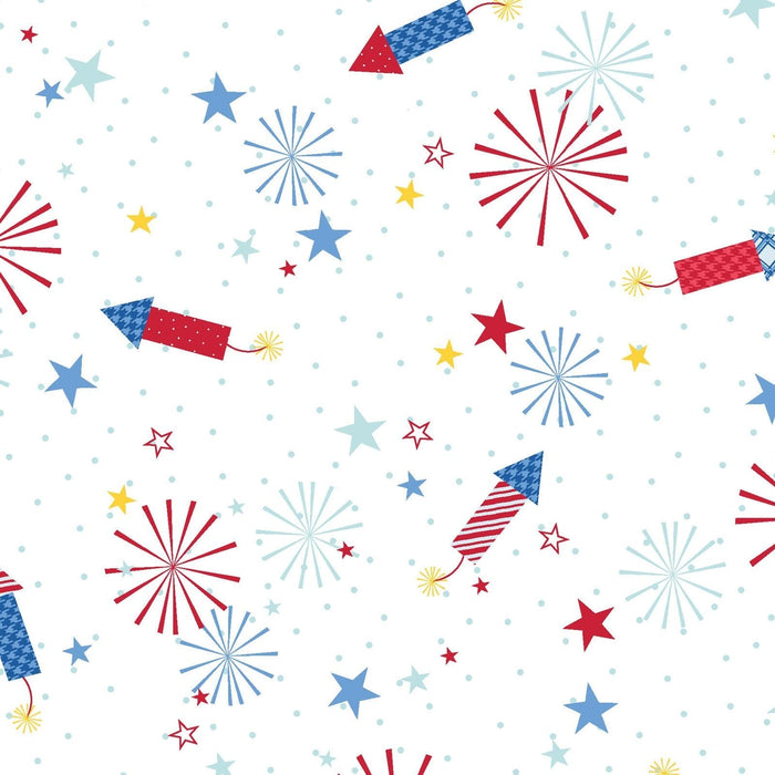 White, Red, And Blue Fireworks Quilting Fabric From Red, White, & Bloom - per yard - by Kimberbell for Maywood Studio By RebsFabStash