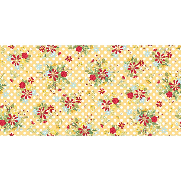 Yellow Polka Dot Flower Quilting Fabric From Red, White, & Bloom - per yard - by Kimberbell for Maywood Studio By RebsFabStash