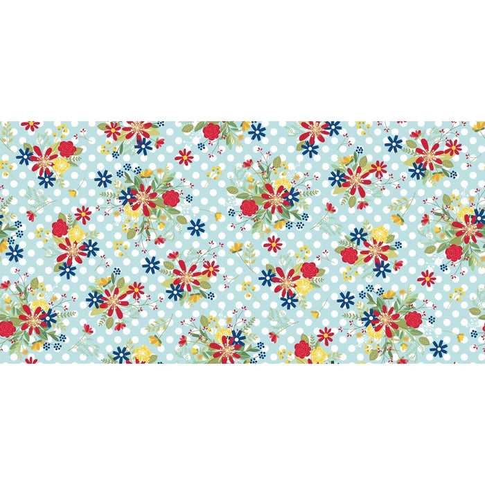 Red, White, & Bloom Blue Polka Dot Flower by Kimberbell for Maywood Studio at RebsFabStash