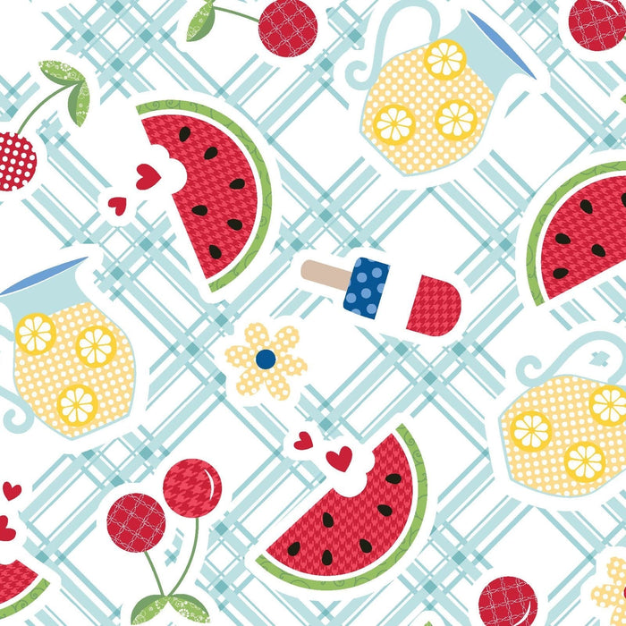 Red, White, & Bloom Summer Fruit and Floral Print by Kimberbell for Maywood Studio at RebsFabStash