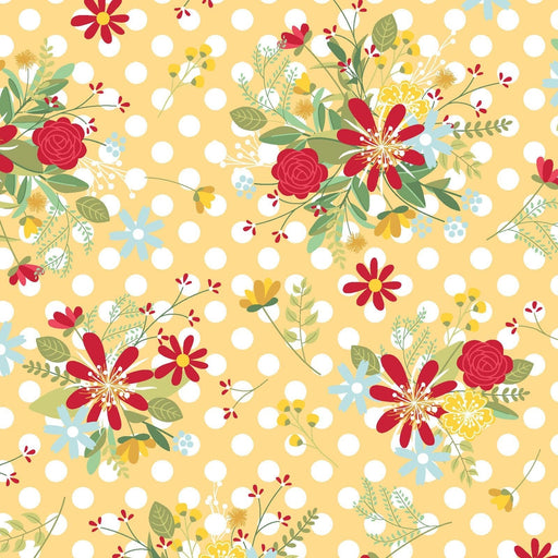 New! Red, White, & Bloom - per yard - by Kimberbell for Maywood Studio - Polka Dot Flower Yellow - MAS9904-S - RebsFabStash