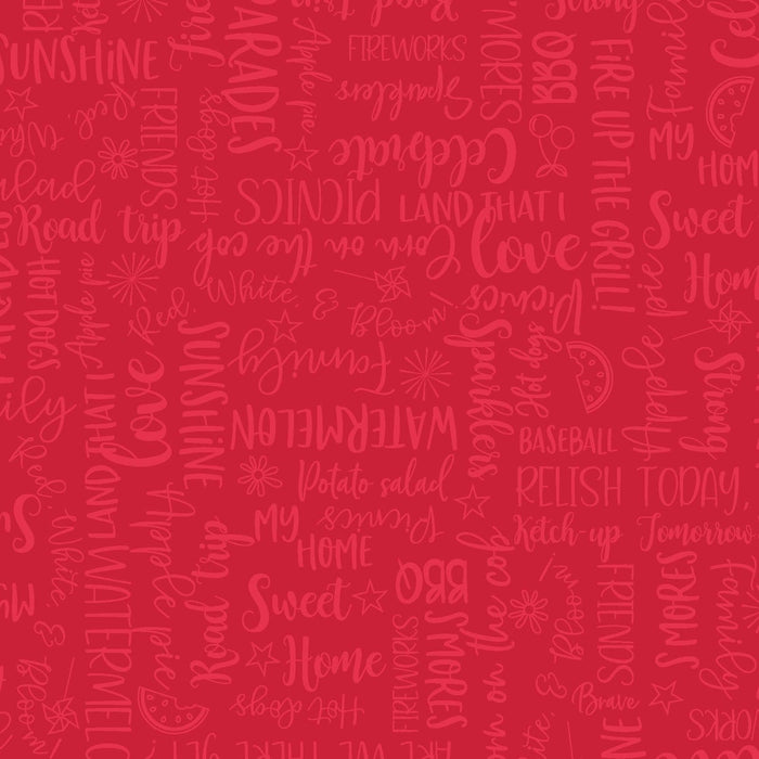 New! Red, White, & Bloom - per yard - by Kimberbell for Maywood Studio - Wordy Words Aqua - MAS9907-Q - RebsFabStash