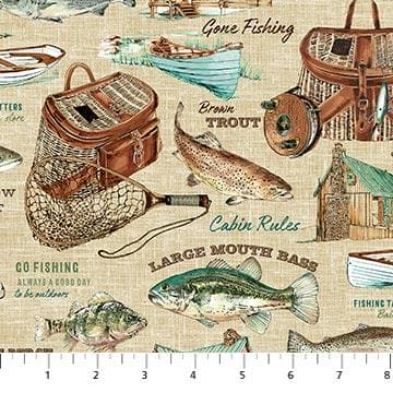 New! Rod and Reel - Rod and Reel 28"- 43"x28" Panel - By the Panel - by Deborah Edwards for Northcott - Aqua Multi - DP23325-62 - RebsFabStash