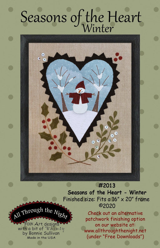 New! Seasons of the Heart - Winter - Wall hanging Quilt PATTERN - Bonnie Sullivan - Flannel or Wool Applique - WINTER #2013 - RebsFabStash