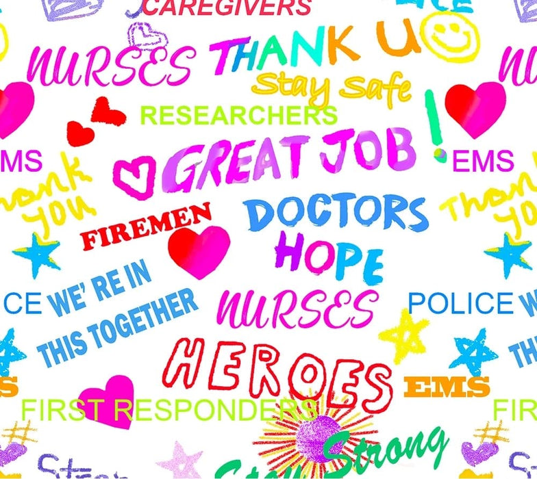NEW! Thank You Heroes - Per Yard - by Sykel - Sayings, Text, Words - 10349 WHITE - RebsFabStash