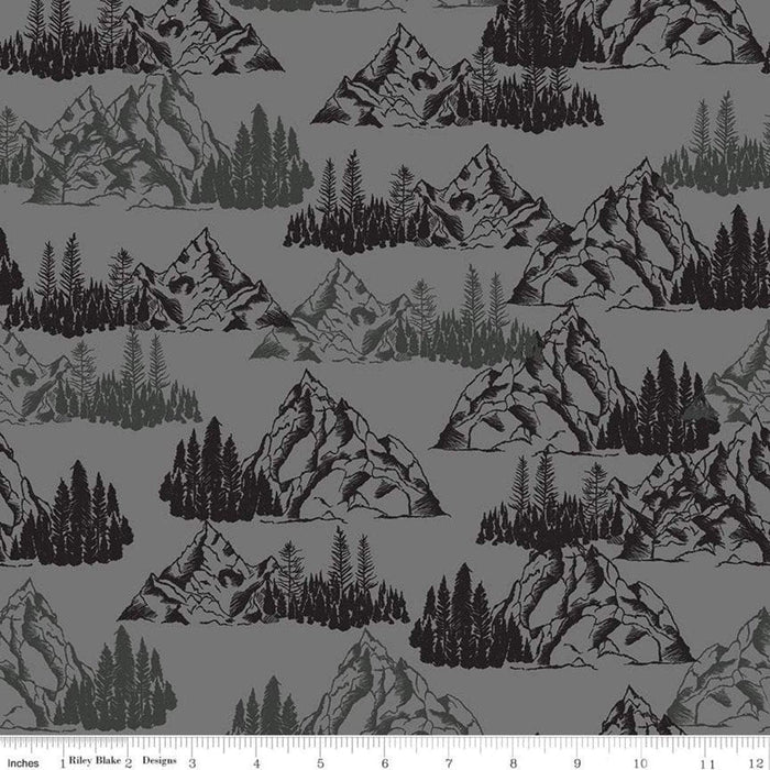 New! Timberland - per yard - for Riley Blake Designs - Outdoors - Wildlife - Mountains Charcoal - RebsFabStash