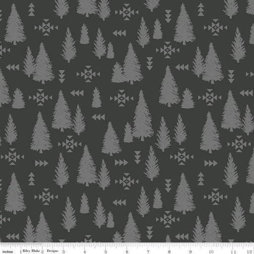 New! Timberland - per yard - for Riley Blake Designs - Outdoors - Wildlife - Mountains - Trees Charcoal - RebsFabStash