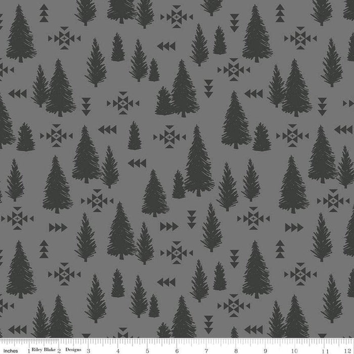 New! Timberland - per yard - for Riley Blake Designs - Outdoors - Wildlife - Mountains - Trees Light Gray - RebsFabStash