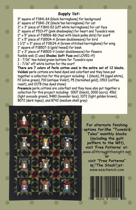 New! Tuxedo's Tales - February - BOM pattern- Primitive Gatherings by Lisa Bongean -Primitive #1522 - RebsFabStash
