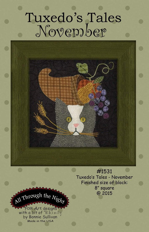 New! Tuxedo's Tales - November - BOM pattern- Primitive Gatherings by Lisa Bongean -Primitive #1531 - RebsFabStash