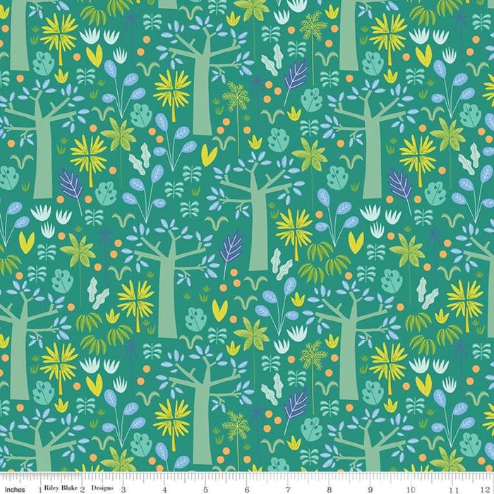 NEW!! Under the Canopy by Citrus & Mint Designs- per yard - Riley Blake - Jungle Prints! MAIN PRINT on TEAL C8661 - RebsFabStash