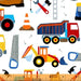 New! Work Zone - Loader Trucks - Per Yard - by Whistler Studios - Windham Fabrics - Front loaders - 52266-1 White - RebsFabStash