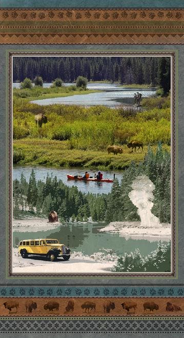 New! Yellowstone - 8 Block Panel - 24" x 43" - Per Panel - by Jan Shade Beach - Henry Glass - Outdoors, Wildlife - Gray/Brown 9489-93 - RebsFabStash