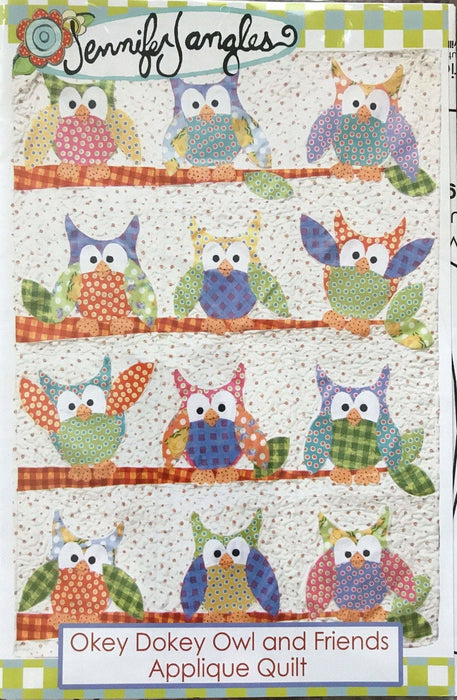 Okey Dokey Owl and Friends Applique Quilt Pattern - by Jennifer Jangles - finished size 36" x 48" - RebsFabStash