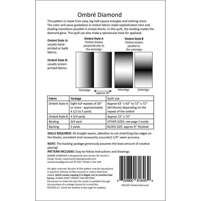 Ombre Diamond - Quilt pattern - ombre fabrics - block quilt - Hunter's Design Studio - Designed by Sam Hunter - C - RebsFabStash