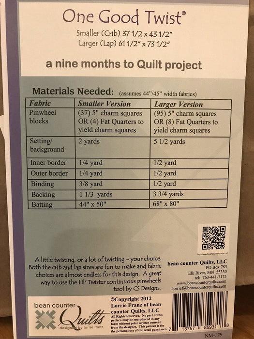 One Good Twist - Pattern for a Crib or Large Lap size - Lorrie Franz- Bean Counter Quilts - RebsFabStash