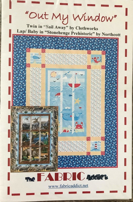 Out My Window - Quilt Pattern designed by Karen Schindle - The Fabric Addict - Features Sail Away by Clothworks and Stonehenge Prehistoric - RebsFabStash