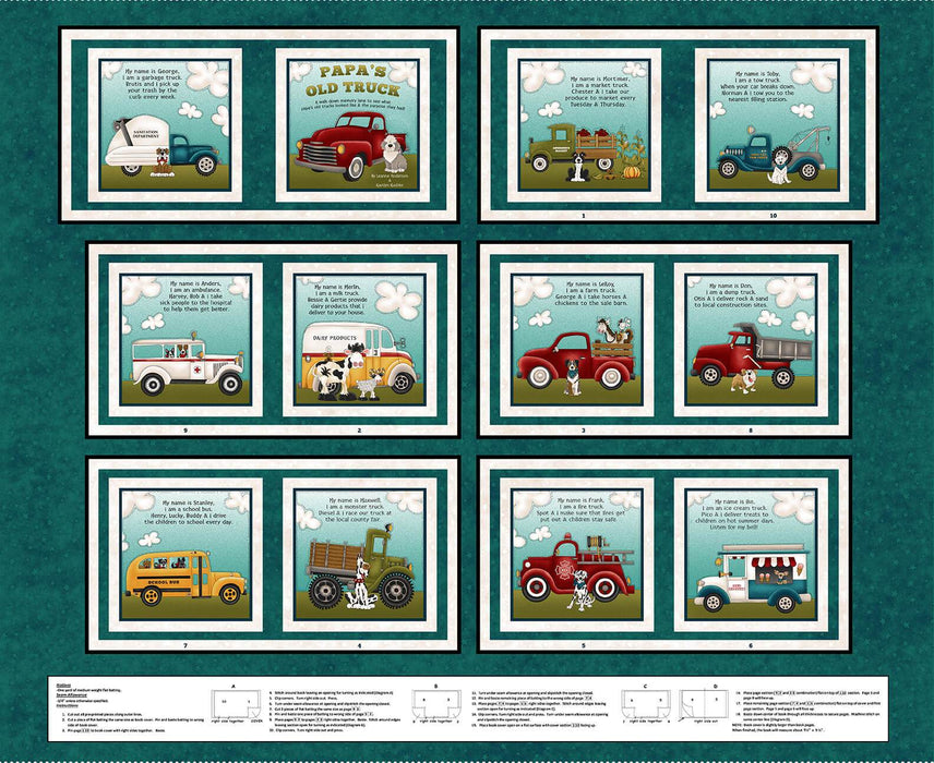 Papa's Old Truck - per 23" PANEL! - By Leanne Anderson & Kaytlyn Kuebler for Henry Glass - Book Panel - 23" x 43" PANEL! - Stone - 9163P-41 - RebsFabStash