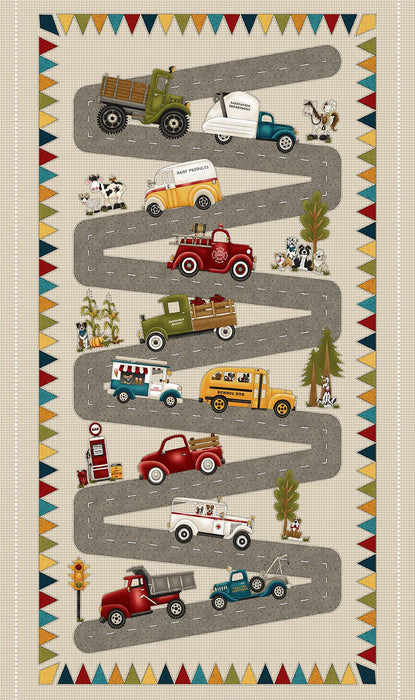 Papa's Old Truck - per yard - By Leanne Anderson & Kaytlyn Kuebler for Henry Glass - Word and Tire - Teal - 9160-61 - RebsFabStash