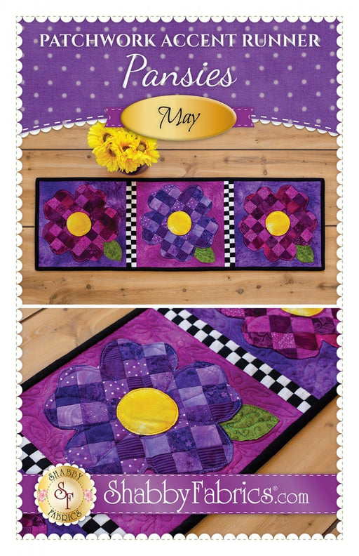Patchwork Pansy ACCENT Table Runner MAY - Pattern - by Shabby Fabrics - Floral, flowers, purple - RebsFabStash