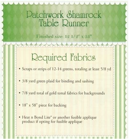 Patchwork Shamrock Table Runner - Pattern - by Shabby Fabrics - March, St. Patrick's Day - RebsFabStash