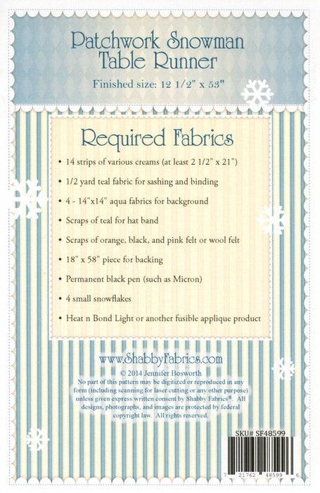 Patchwork Snowman Table Runner - Pattern - by Shabby Fabrics - Christmas, winter - RebsFabStash