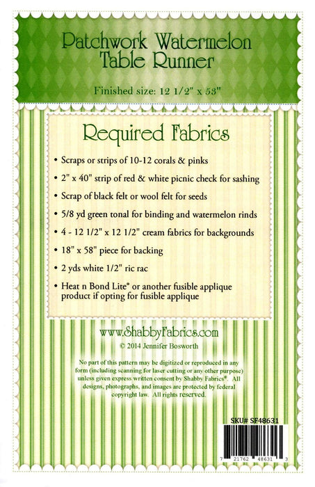 Patchwork Watermelon Table Runner - Pattern - by Shabby Fabrics - Summer, food - RebsFabStash