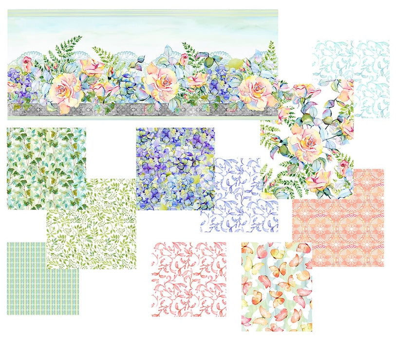 Patricia - Teal Sprigs - Per Yard - by In The Beginning Fabrics - Floral, Pastels, Digital Print - Teal - 9PAT1