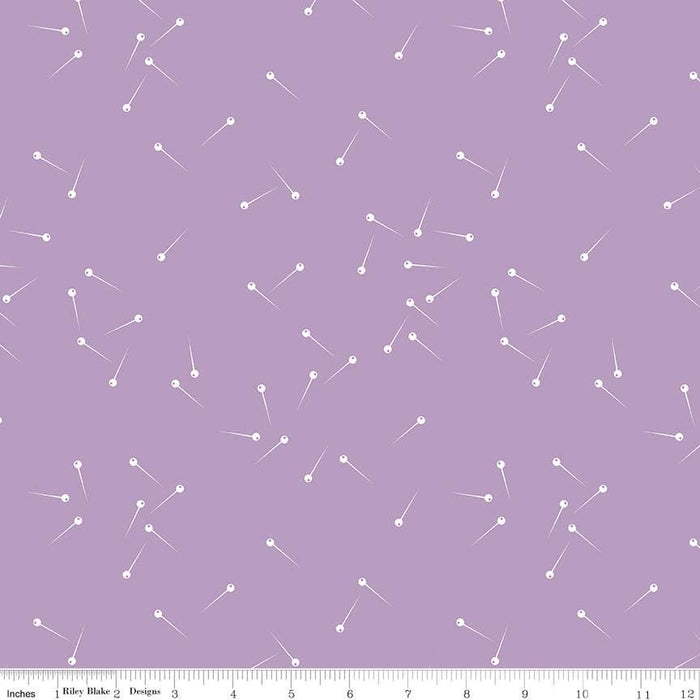 Pin Drop - per yard - Christopher Thompson - Riley Blake Designs - White pins tossed on Lavender Purple - C615 Lavender - RebsFabStash