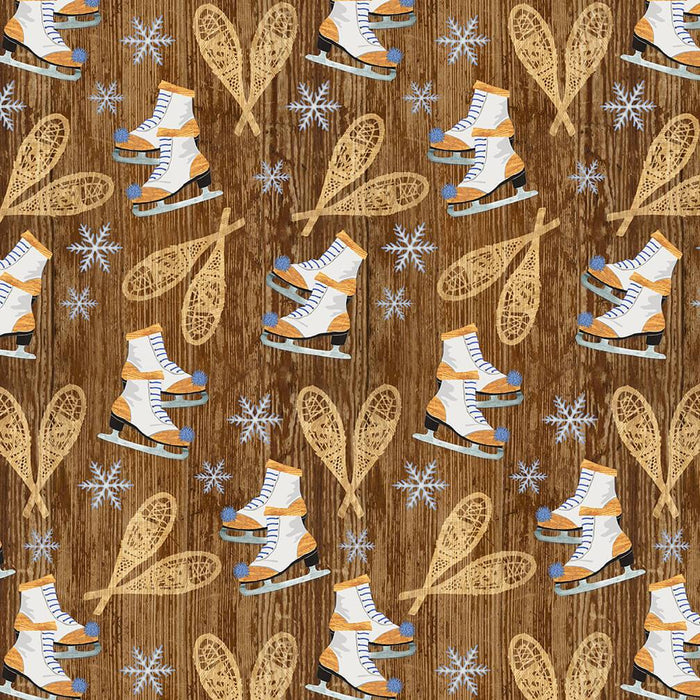 Pine Cone Lodge - 2ply FLANNEL - per yard - Andrea Tachiera for Henry Glass - Skiers - F9257-44 Beige - RebsFabStash