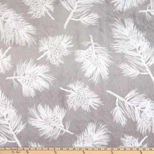 Pinecones Steel - Cuddle Fabric - per yard - by QT Fabrics - 58/60" - Gray/White - CPPINECONES - DR228372-Cuddle/Minkie-RebsFabStash