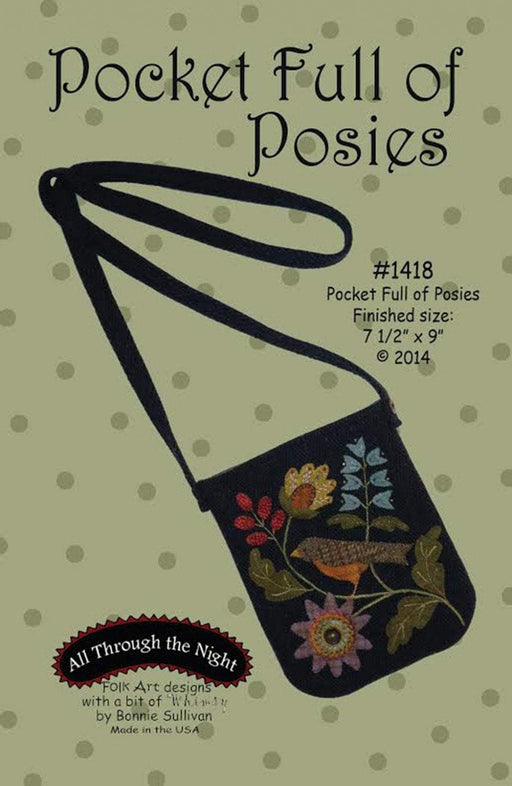 Pocket Full of Posies - Over the shoulder tote or purse KIT - Bonnie Sullivan-Flannel or Wool-All Through the Night -Primitive, applique - RebsFabStash