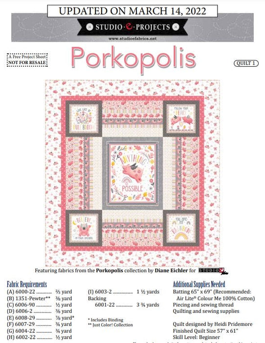 NEW! Porkopolis Quilt KIT - By Heidi Pridemore - Features Porkopolis Fabrics by Diane Eichler for Studio e - Pigs-Quilt Kits & PODS-RebsFabStash