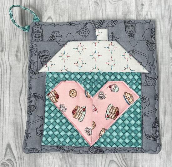 Heart & Home Potholder - KIT- Pattern by Holly Schwager - Features Happiness is Homemade by Maywood - 8" x 8"