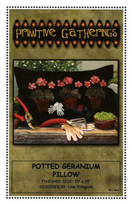 Potted Geranium Pillow - Primitive pattern- Primitive Gatherings -Lisa Bongean -Primitive, Wool applique, precut friendly #464, flower - RebsFabStash