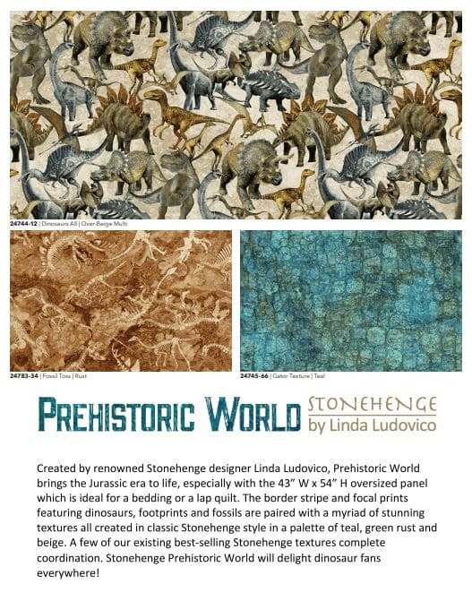 NEW! Stonehenge Prehistoric World - Dinosaurs Border Stripe - Per Yard - by Linda Ludovico for Northcott - Digital Print - Teal Multi - DP24742-68