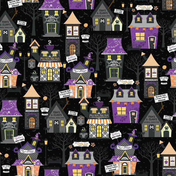 PREORDER! Hometown Halloween - per yard - by Kim Christopherson of Kimberbell for Maywood Studio - Black Halloween Flags - MAS9921-J - RebsFabStash